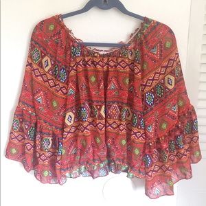Colorful Blouse With Bell-Sleeves